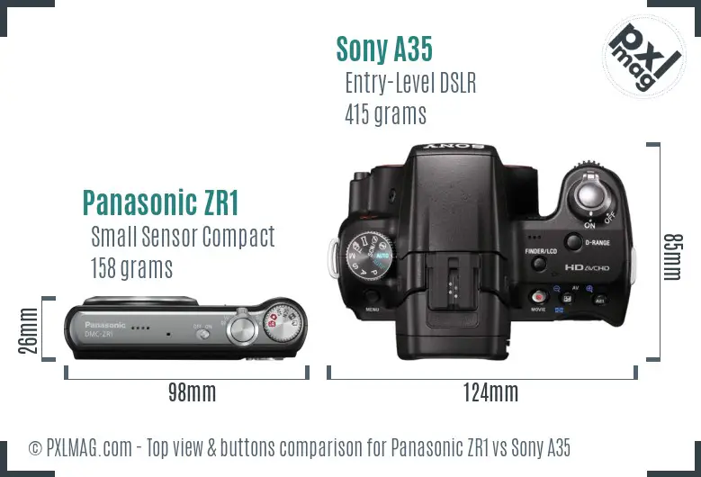 Panasonic ZR1 vs Sony A35 top view buttons comparison