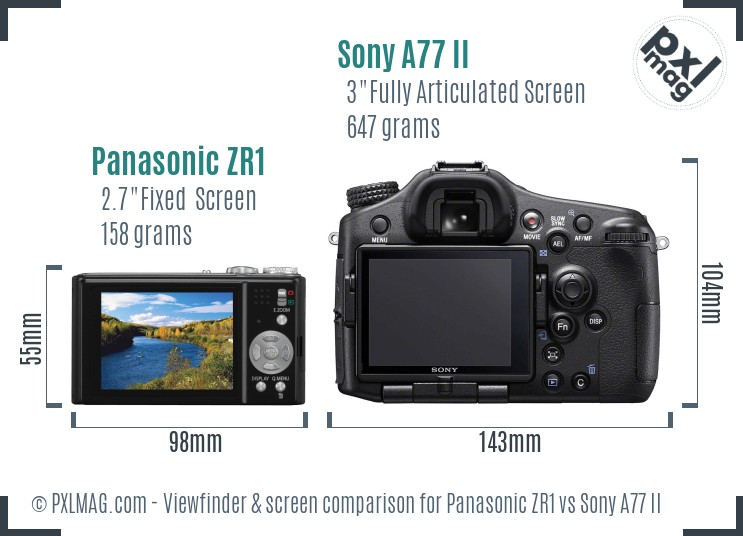 Panasonic ZR1 vs Sony A77 II Screen and Viewfinder comparison