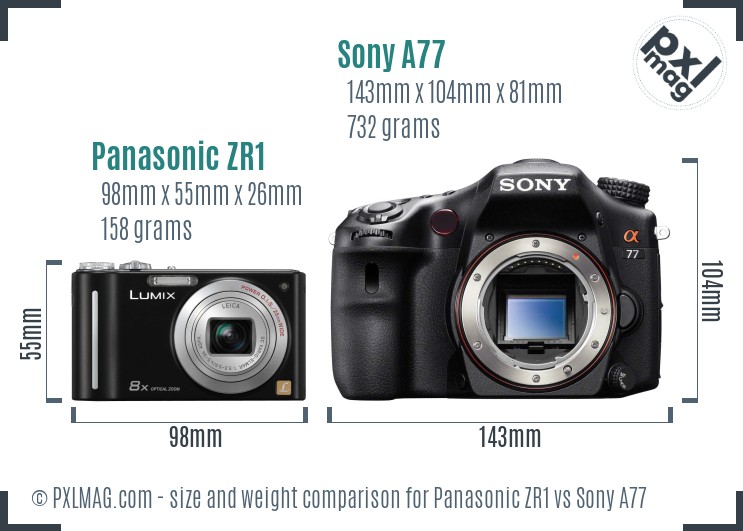 Panasonic ZR1 vs Sony A77 size comparison Panasonic ZR1 vs Sony A77 size comparison