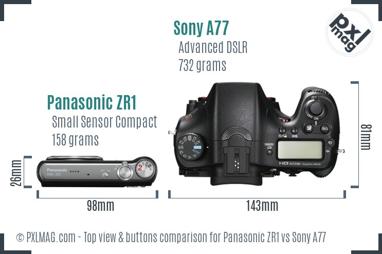 Panasonic ZR1 vs Sony A77 top view buttons comparison