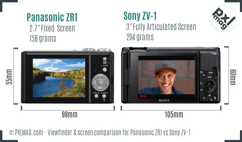 Panasonic ZR1 vs Sony ZV-1 Screen and Viewfinder comparison