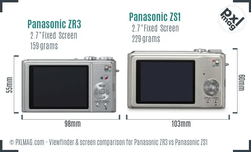 Panasonic ZR3 vs Panasonic ZS1 Screen and Viewfinder comparison