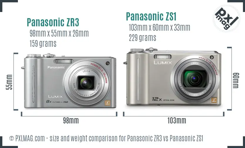Panasonic ZR3 vs Panasonic ZS1 size comparison