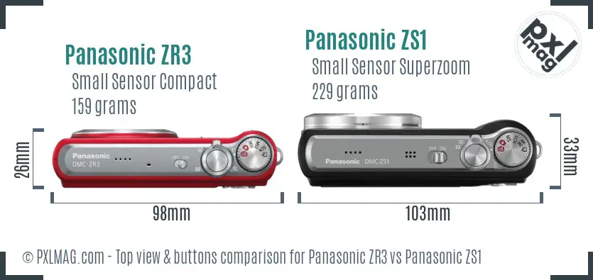 Panasonic ZR3 vs Panasonic ZS1 top view buttons comparison