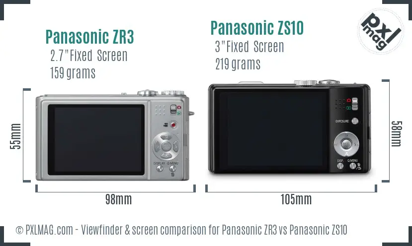 Panasonic ZR3 vs Panasonic ZS10 Screen and Viewfinder comparison