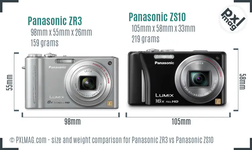 Panasonic ZR3 vs Panasonic ZS10 size comparison