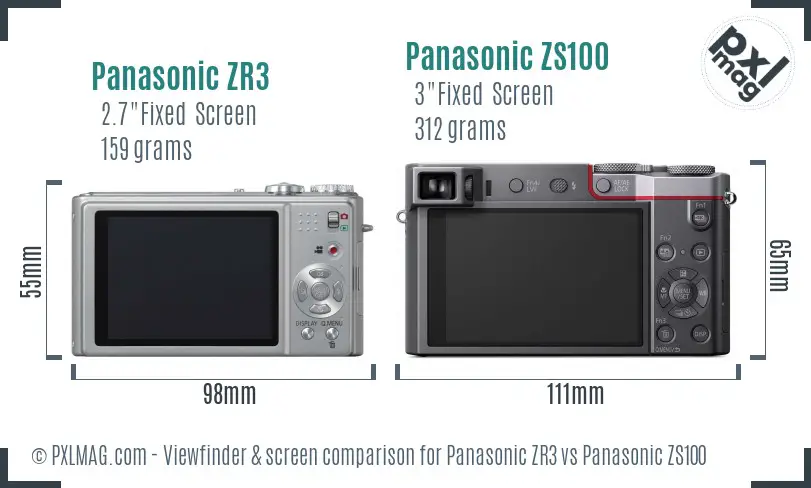 Panasonic ZR3 vs Panasonic ZS100 Screen and Viewfinder comparison