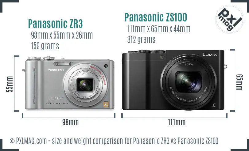 Panasonic ZR3 vs Panasonic ZS100 size comparison
