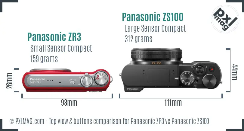 Panasonic ZR3 vs Panasonic ZS100 top view buttons comparison