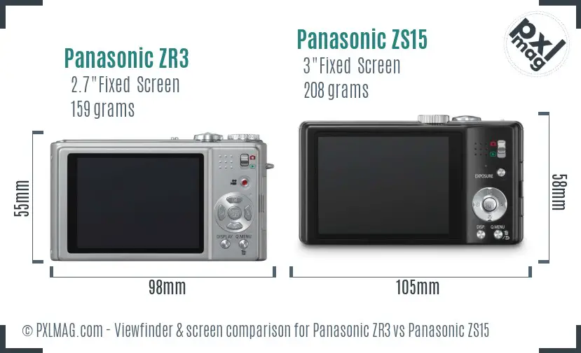 Panasonic ZR3 vs Panasonic ZS15 Screen and Viewfinder comparison