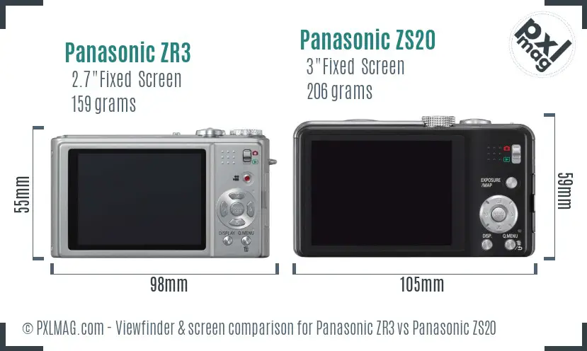 Panasonic ZR3 vs Panasonic ZS20 Screen and Viewfinder comparison