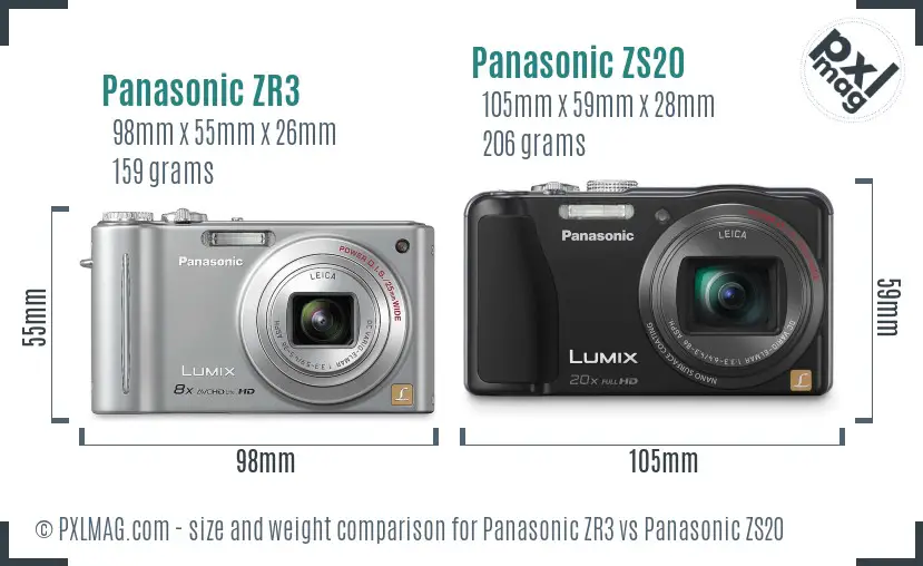 Panasonic ZR3 vs Panasonic ZS20 size comparison
