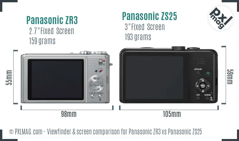Panasonic ZR3 vs Panasonic ZS25 Screen and Viewfinder comparison
