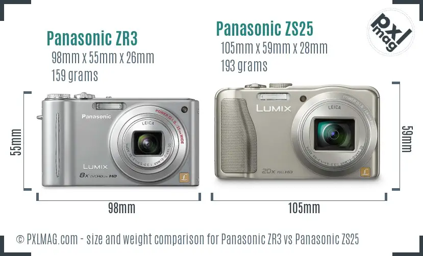 Panasonic ZR3 vs Panasonic ZS25 size comparison