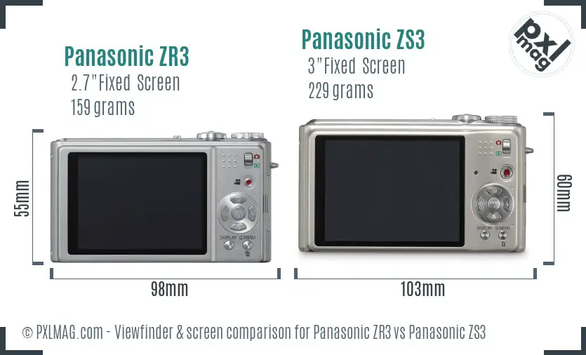 Panasonic ZR3 vs Panasonic ZS3 Screen and Viewfinder comparison