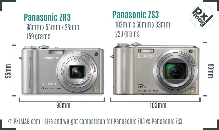 Panasonic ZR3 vs Panasonic ZS3 size comparison