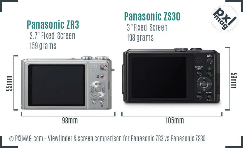 Panasonic ZR3 vs Panasonic ZS30 Screen and Viewfinder comparison