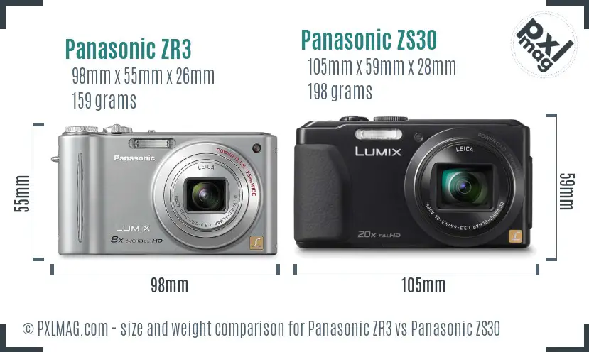 Panasonic ZR3 vs Panasonic ZS30 size comparison