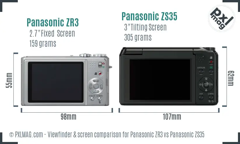 Panasonic ZR3 vs Panasonic ZS35 Screen and Viewfinder comparison