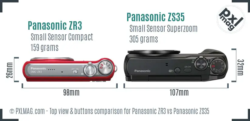 Panasonic ZR3 vs Panasonic ZS35 top view buttons comparison