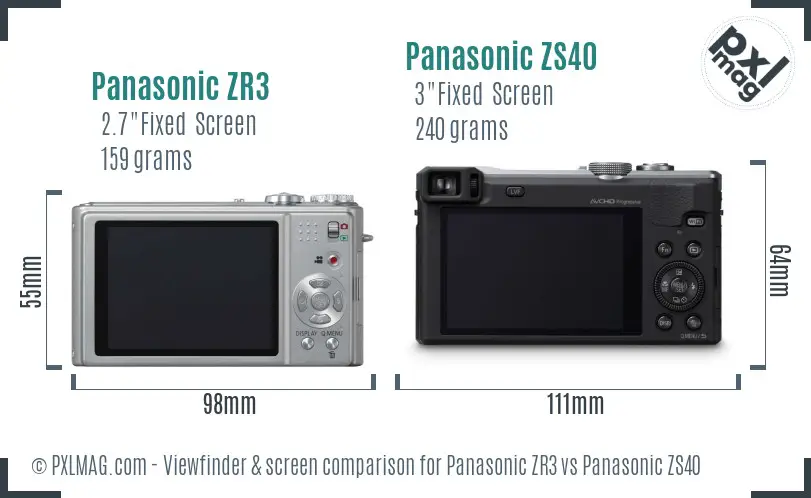 Panasonic ZR3 vs Panasonic ZS40 Screen and Viewfinder comparison