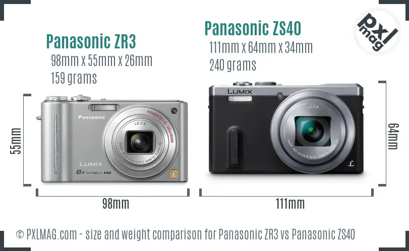 Panasonic ZR3 vs Panasonic ZS40 size comparison