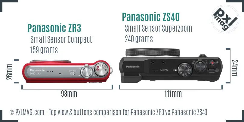 Panasonic ZR3 vs Panasonic ZS40 top view buttons comparison