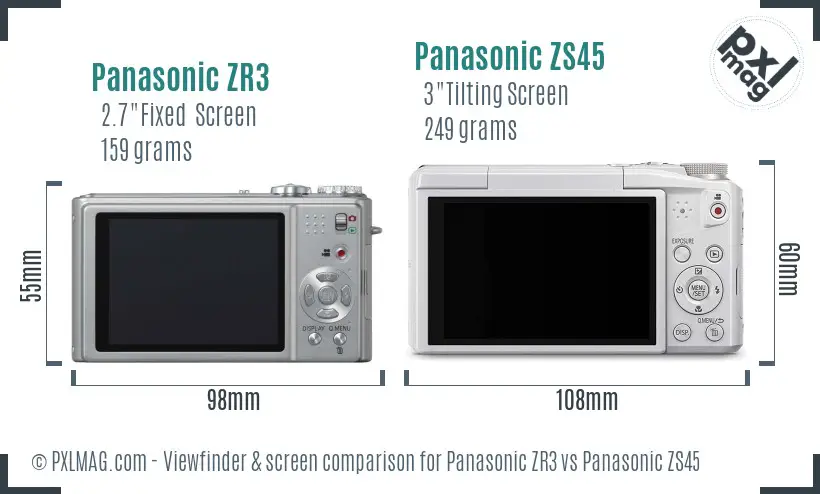 Panasonic ZR3 vs Panasonic ZS45 Screen and Viewfinder comparison