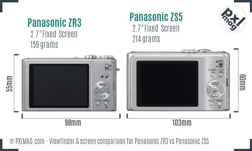 Panasonic ZR3 vs Panasonic ZS5 Screen and Viewfinder comparison