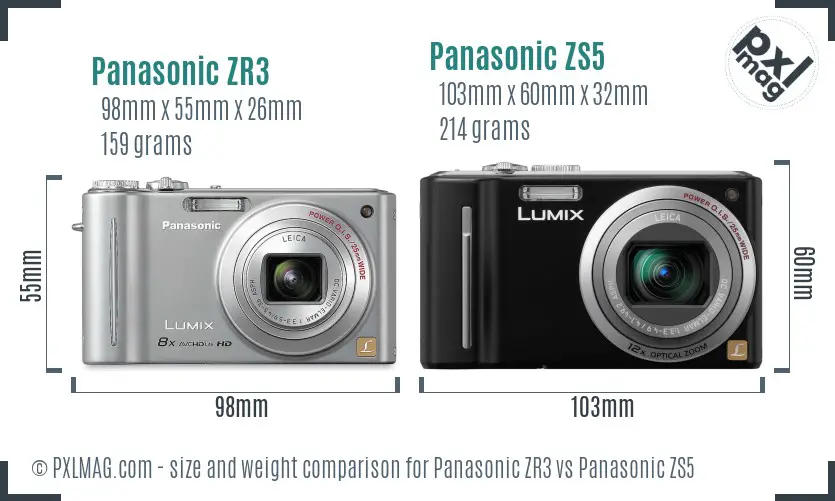 Panasonic ZR3 vs Panasonic ZS5 size comparison