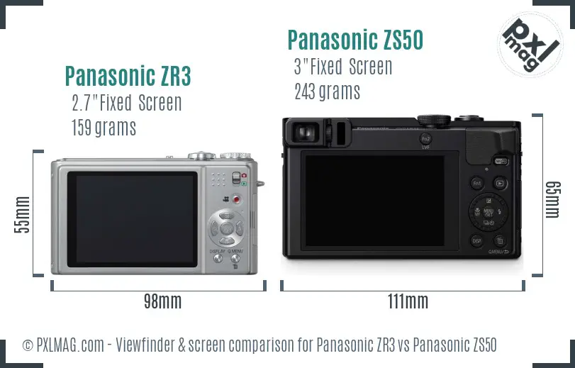 Panasonic ZR3 vs Panasonic ZS50 Screen and Viewfinder comparison