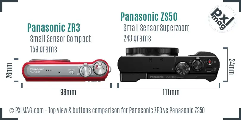 Panasonic ZR3 vs Panasonic ZS50 top view buttons comparison