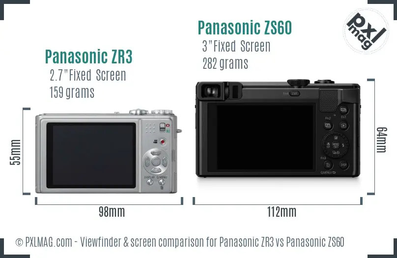 Panasonic ZR3 vs Panasonic ZS60 Screen and Viewfinder comparison