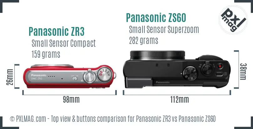 Panasonic ZR3 vs Panasonic ZS60 top view buttons comparison