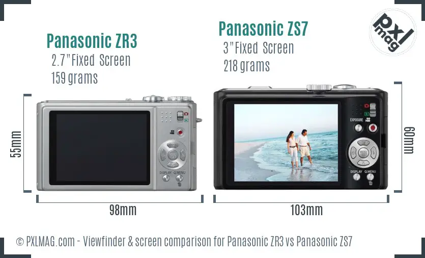 Panasonic ZR3 vs Panasonic ZS7 Screen and Viewfinder comparison