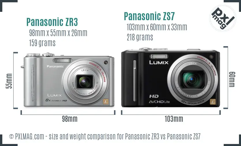Panasonic ZR3 vs Panasonic ZS7 size comparison