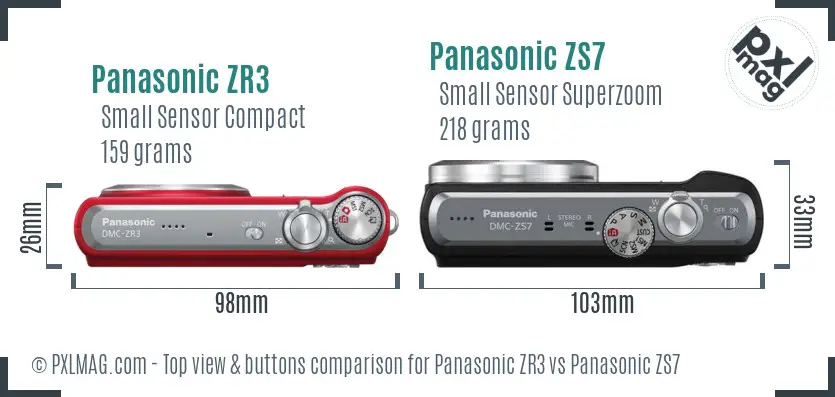 Panasonic ZR3 vs Panasonic ZS7 top view buttons comparison