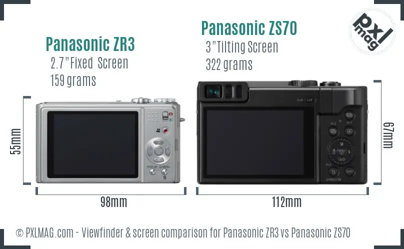 Panasonic ZR3 vs Panasonic ZS70 Screen and Viewfinder comparison