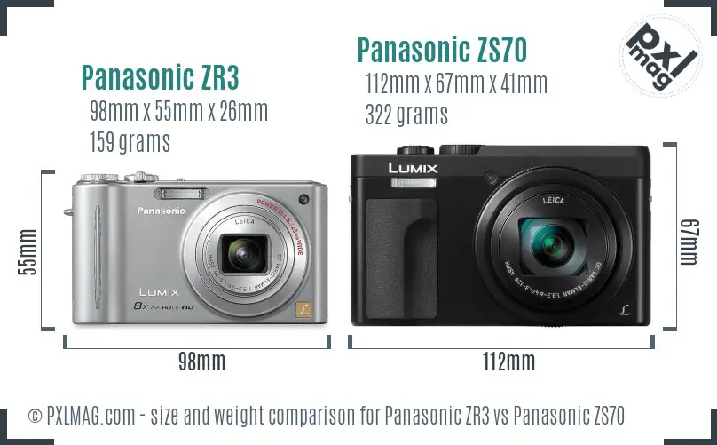 Panasonic ZR3 vs Panasonic ZS70 size comparison