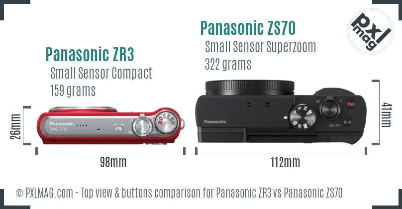 Panasonic ZR3 vs Panasonic ZS70 top view buttons comparison