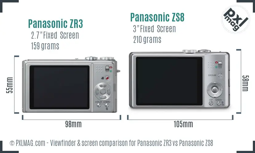 Panasonic ZR3 vs Panasonic ZS8 Screen and Viewfinder comparison