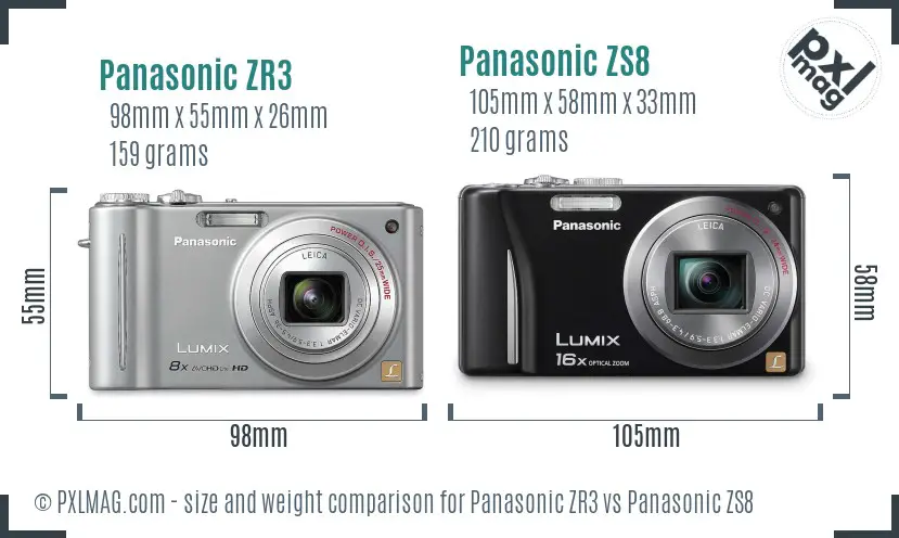 Panasonic ZR3 vs Panasonic ZS8 size comparison