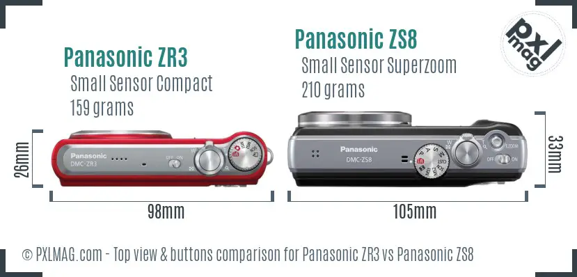Panasonic ZR3 vs Panasonic ZS8 top view buttons comparison