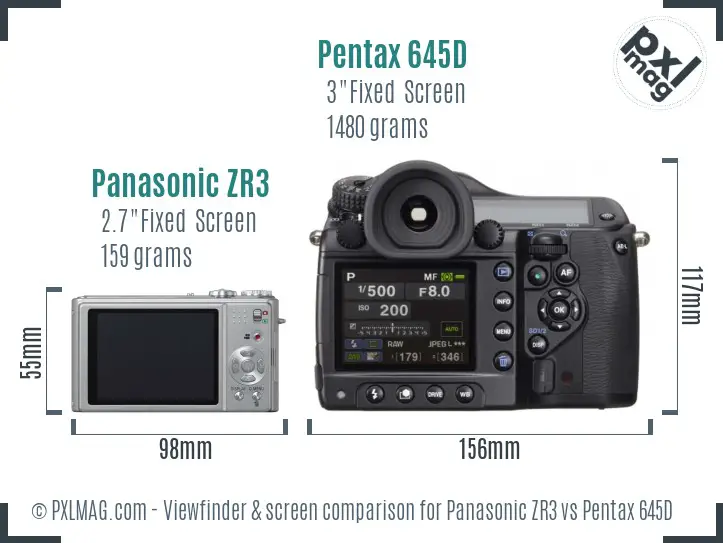 Panasonic ZR3 vs Pentax 645D Screen and Viewfinder comparison