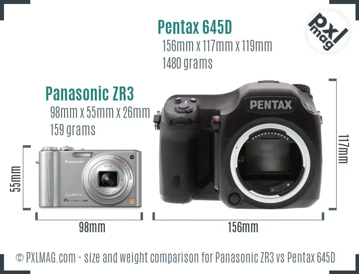Panasonic ZR3 vs Pentax 645D size comparison