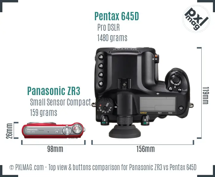 Panasonic ZR3 vs Pentax 645D top view buttons comparison