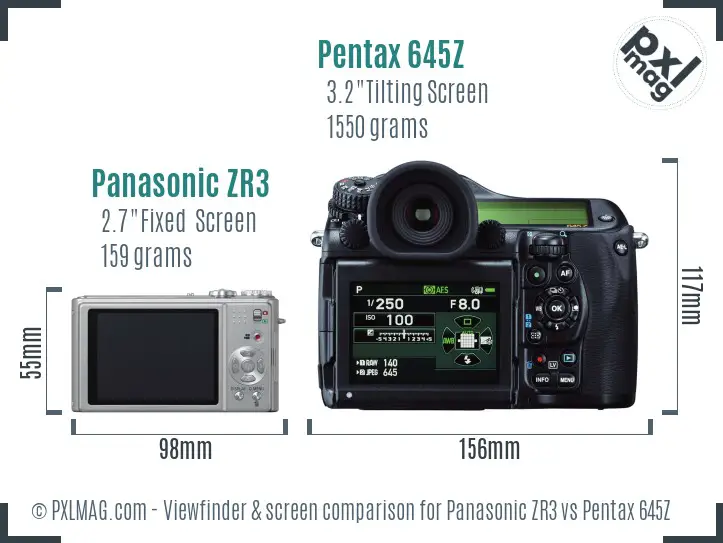 Panasonic ZR3 vs Pentax 645Z Screen and Viewfinder comparison
