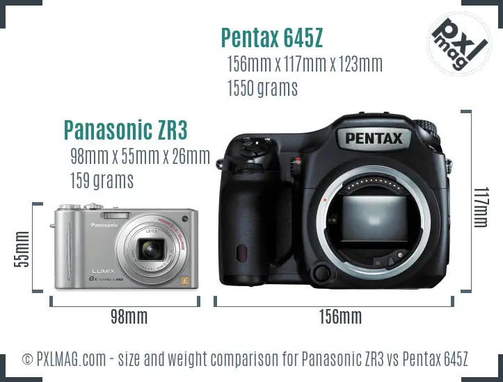 Panasonic ZR3 vs Pentax 645Z size comparison