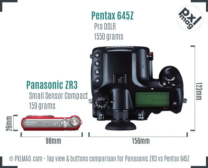 Panasonic ZR3 vs Pentax 645Z top view buttons comparison