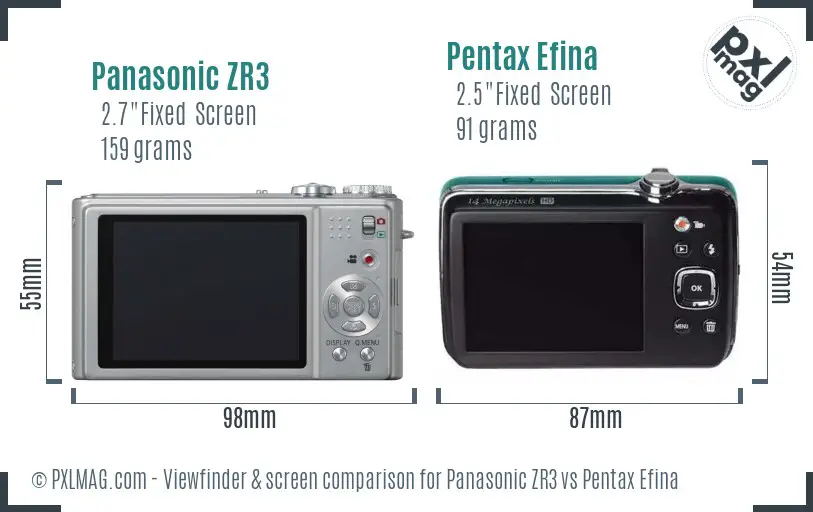 Panasonic ZR3 vs Pentax Efina Screen and Viewfinder comparison